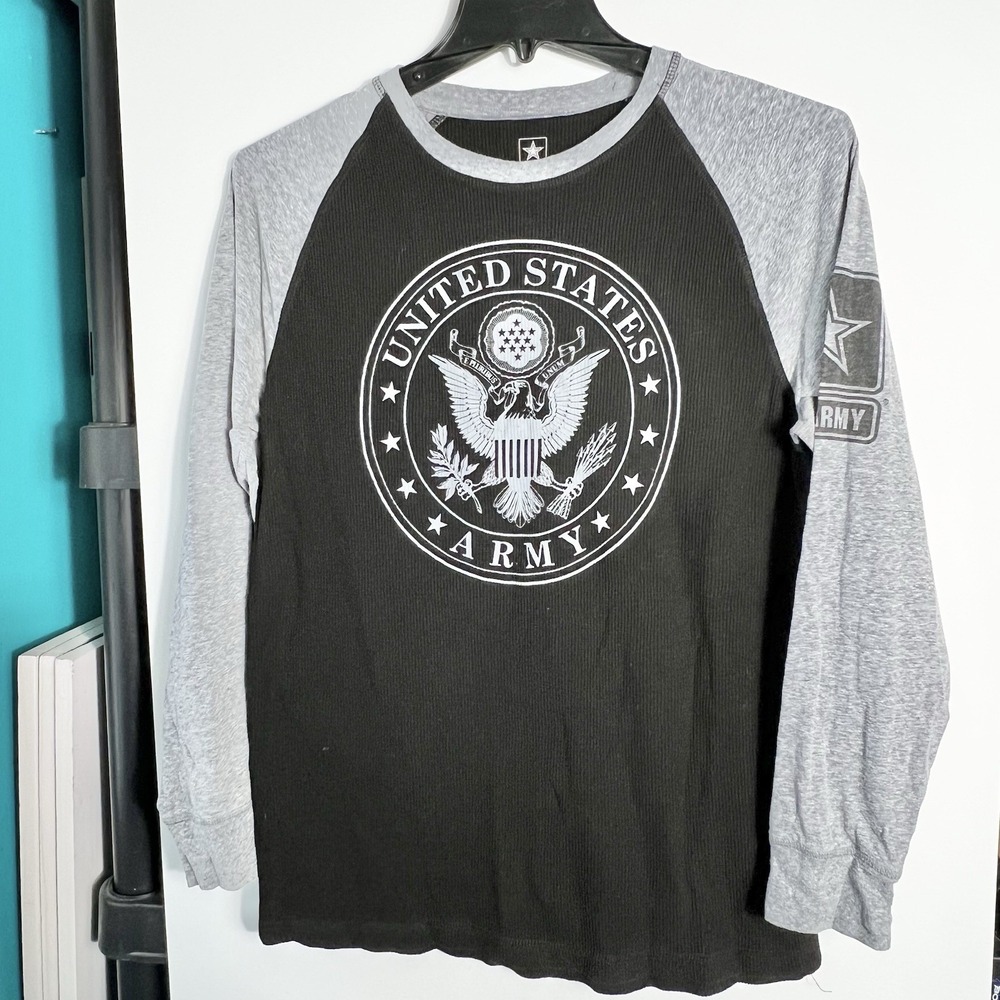 U.S. Army Men's Medium‎ Thermal Waffle Knit Long Sleeve Shirt Black Gray EUC